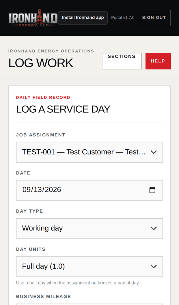 A contractor's daily field record on a phone